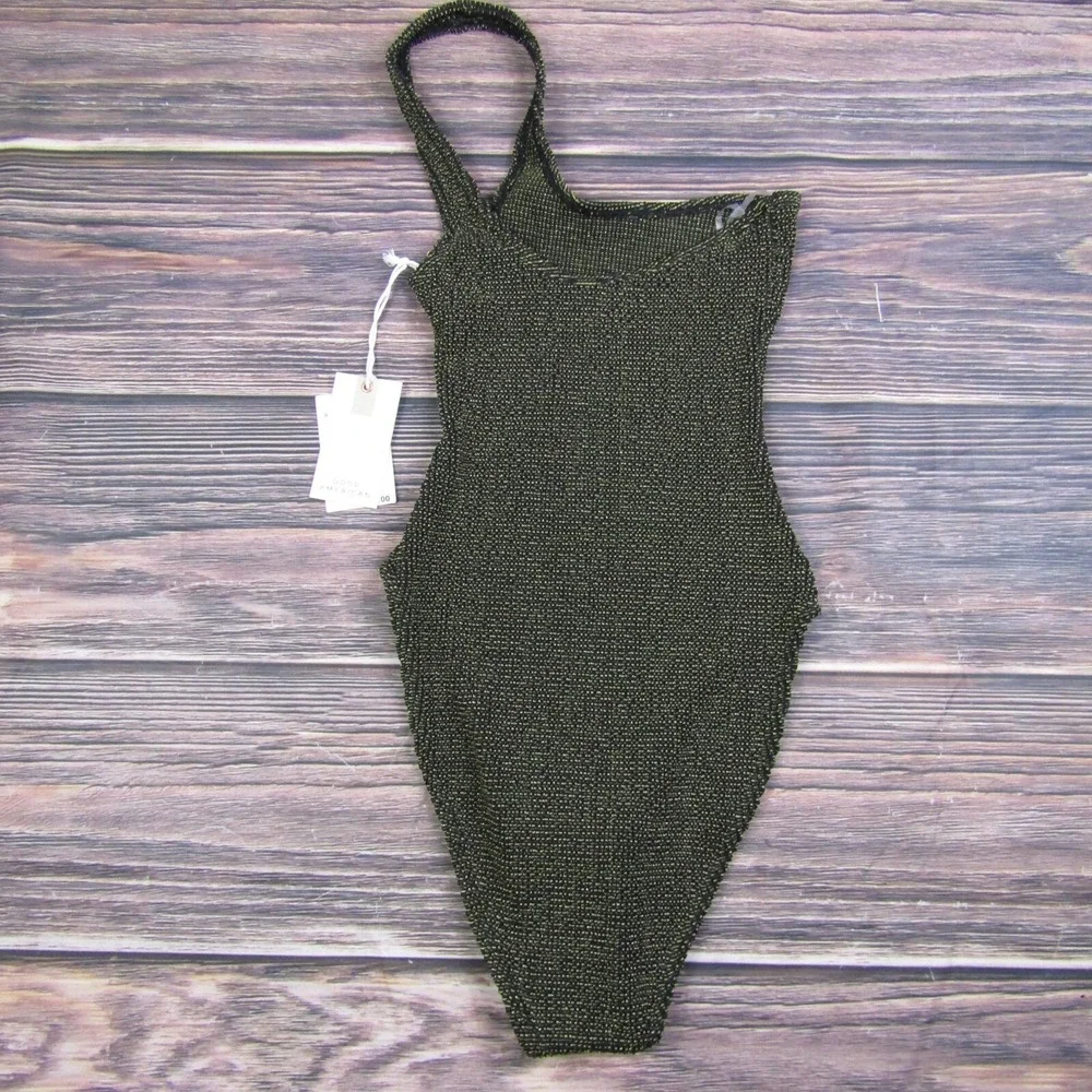 Good American NEW XXS/XS Size 00/0 Black Hot‎ Shoulder One Piece Swimsuit